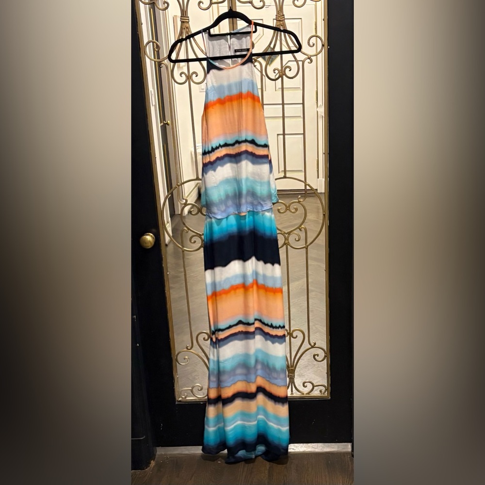 Water color designer maxi bib sleeves Striped Maxi Dress black halo small 4